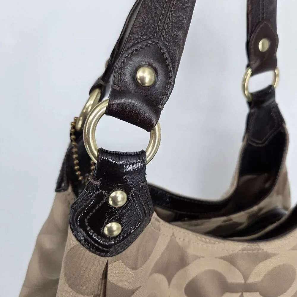Coach Madison 14305 Signature Op Art Brown Sateen Maggie Carryall Shoulder Purse
